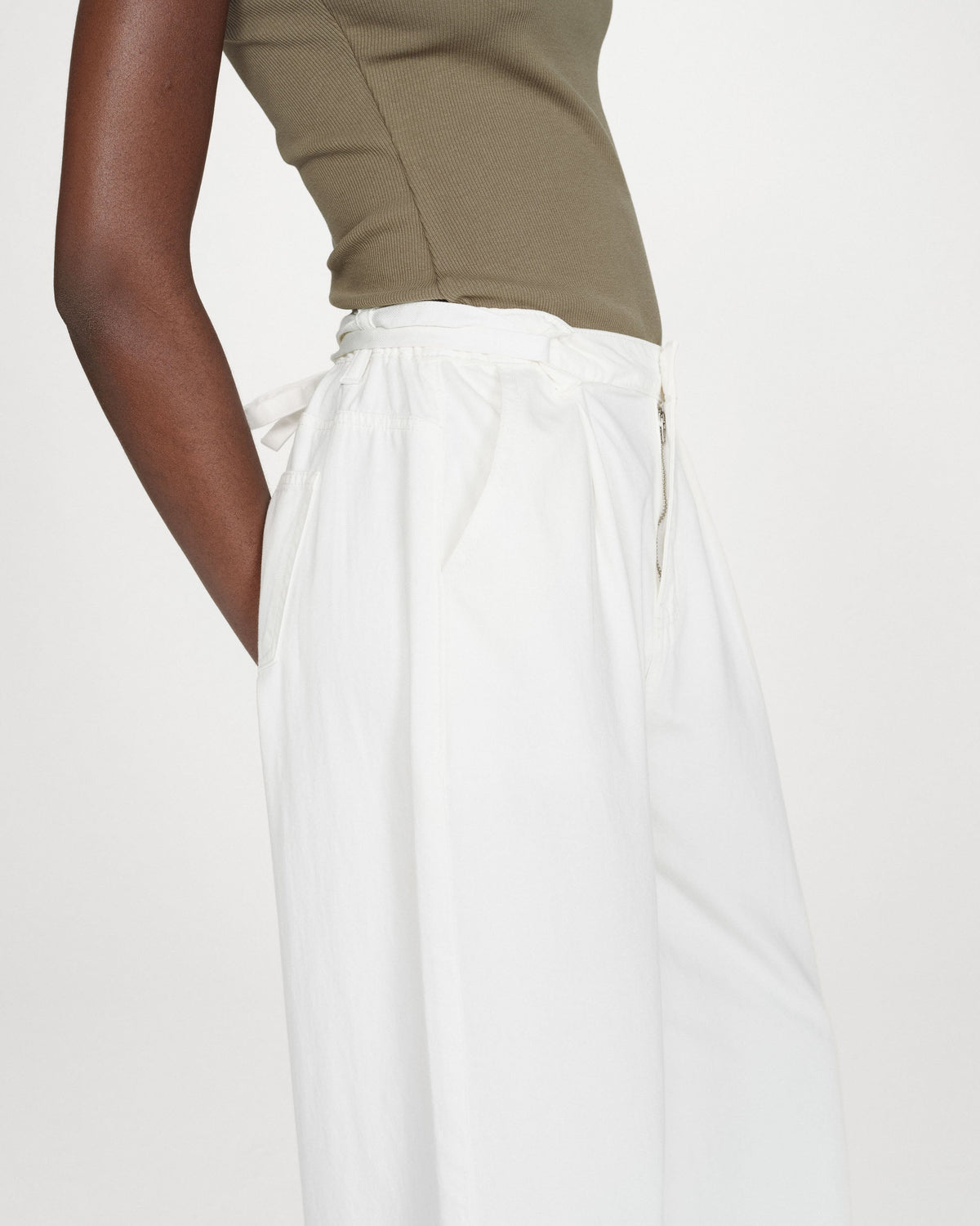 Jean baggy fluide taille mi-haute white Pompon