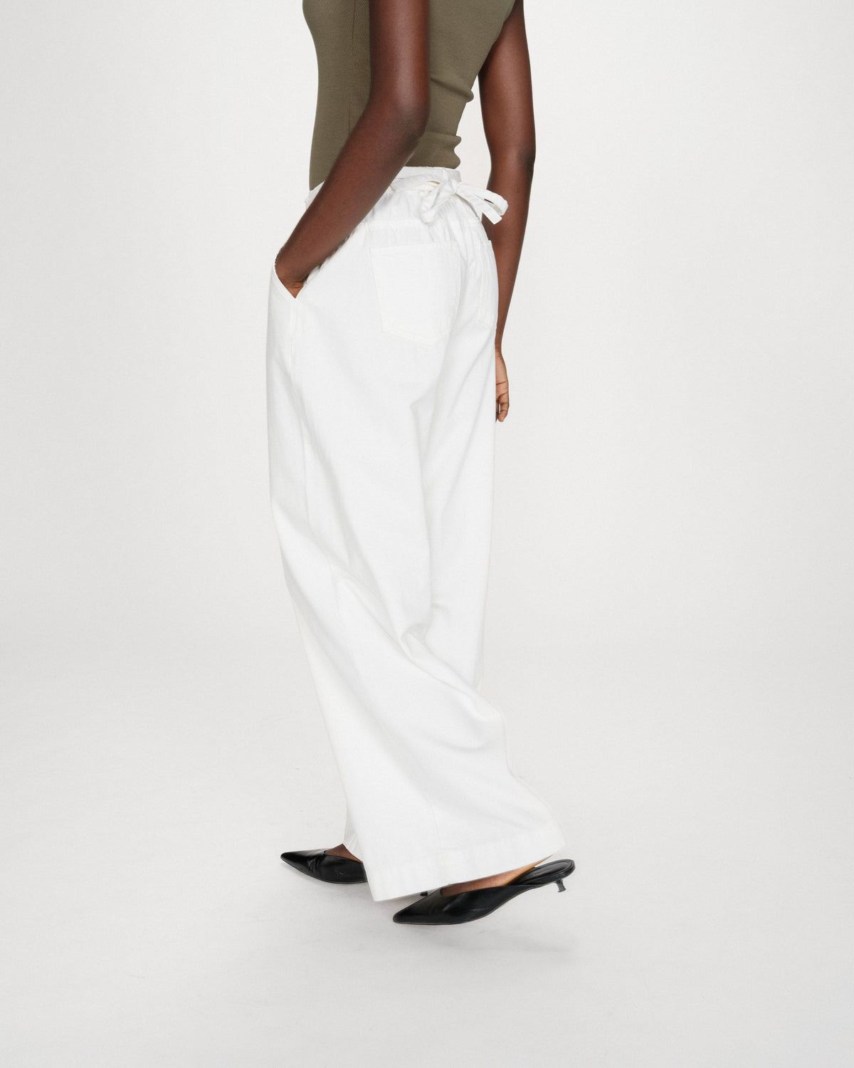 Jean baggy fluide taille mi-haute white Pompon