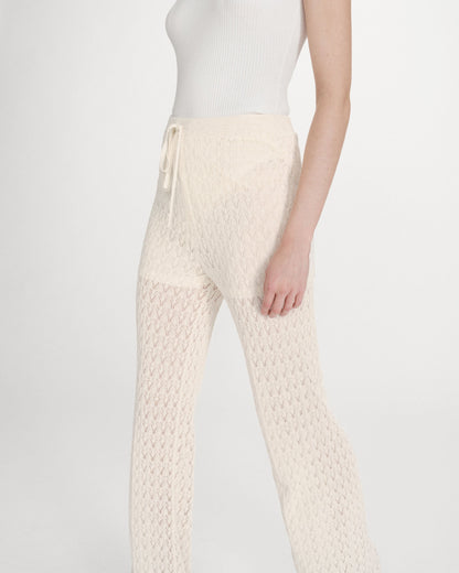 Pantalon en maille tricotée taille haute ecru Valado