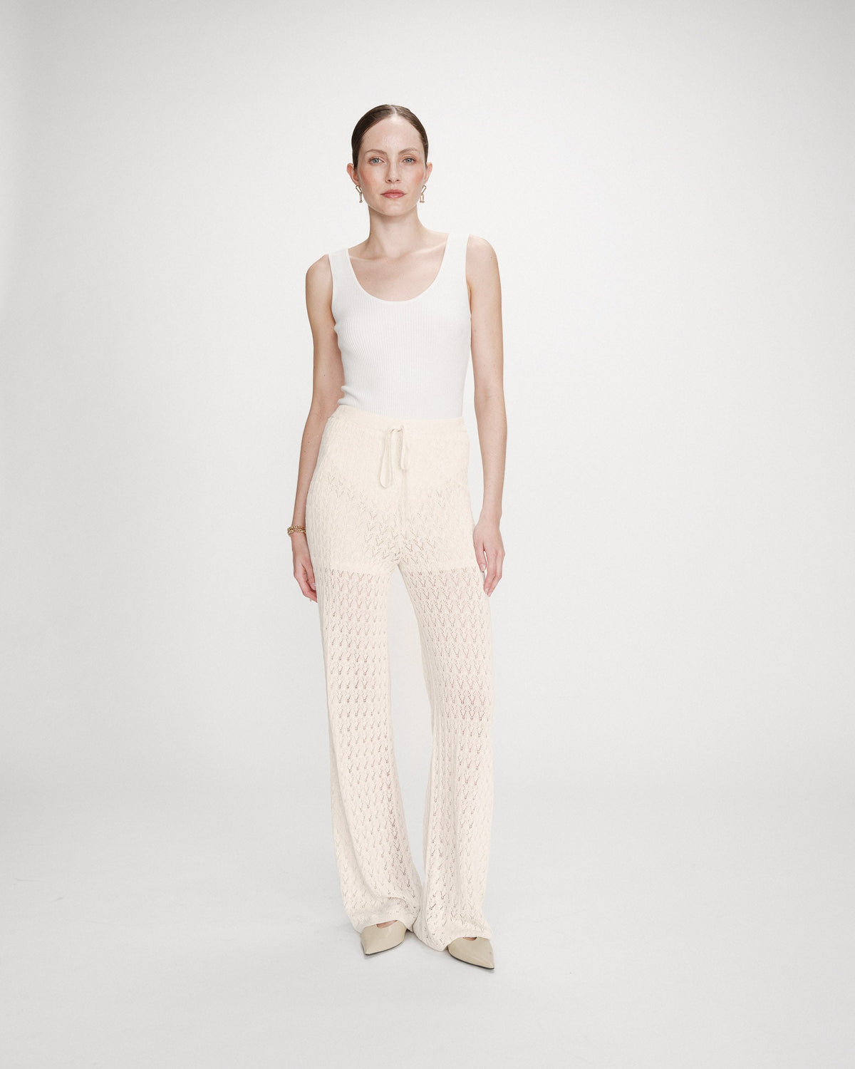 Pantalon en maille tricotée taille haute ecru Valado
