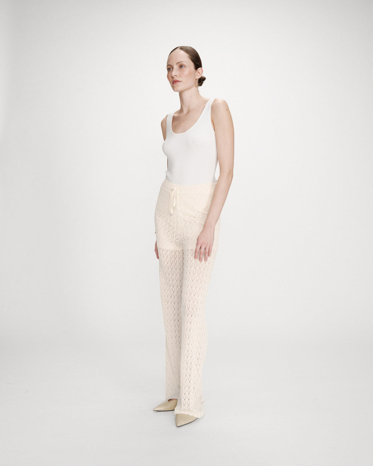 Pantalon en maille tricotée taille haute ecru Valado