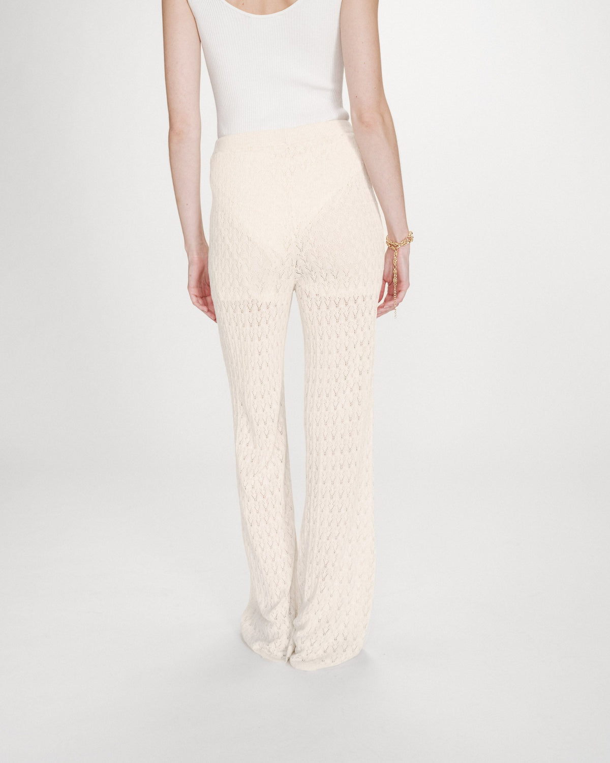 Pantalon en maille tricotée taille haute ecru Valado