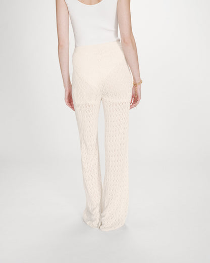 Pantalon en maille tricotée taille haute ecru Valado