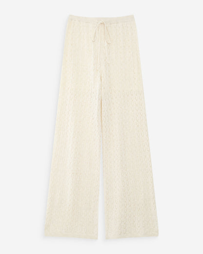 Pantalon en maille tricotée taille haute ecru Valado