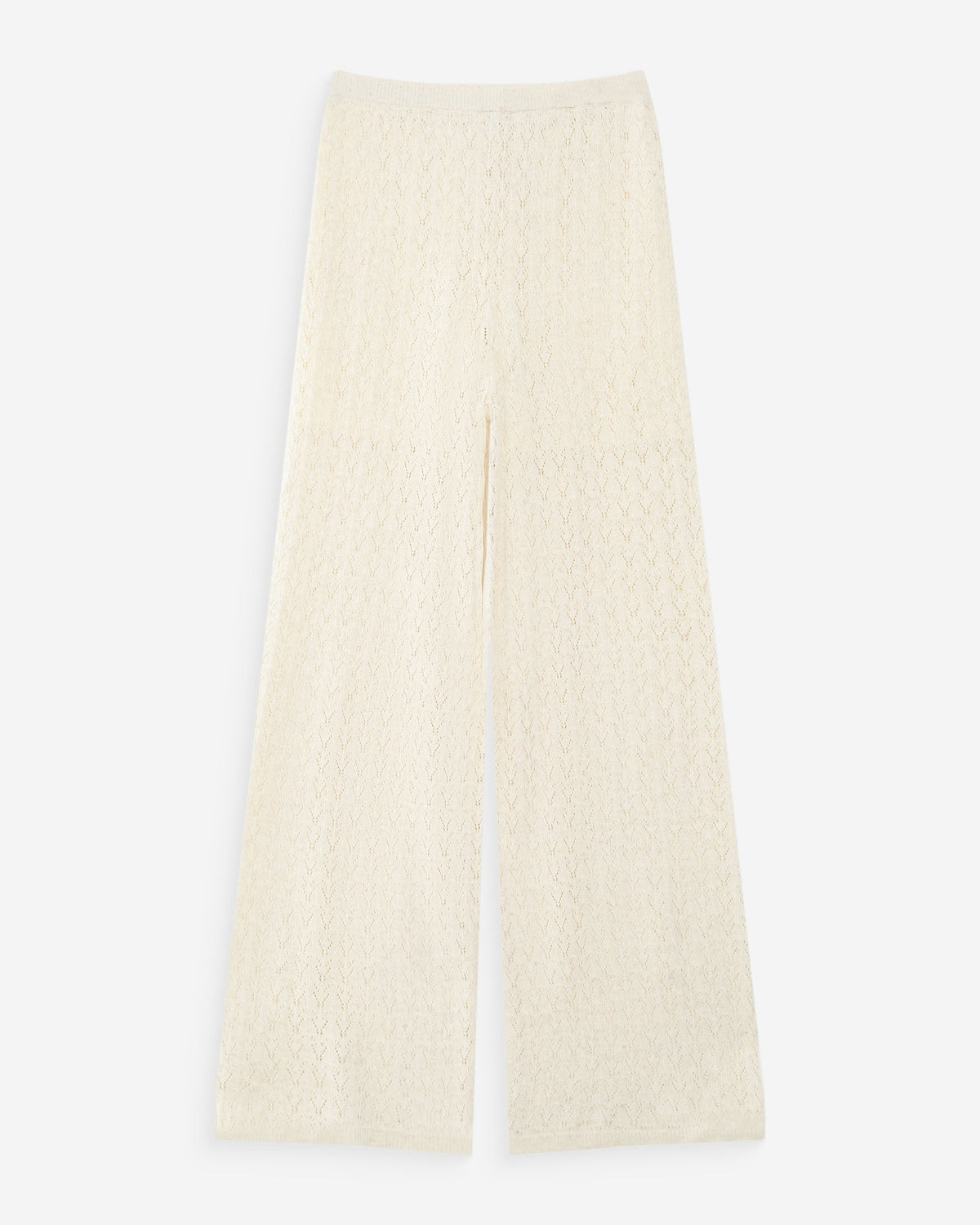 Pantalon en maille tricotée taille haute ecru Valado