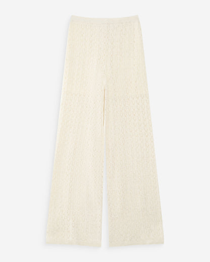 Pantalon en maille tricotée taille haute ecru Valado