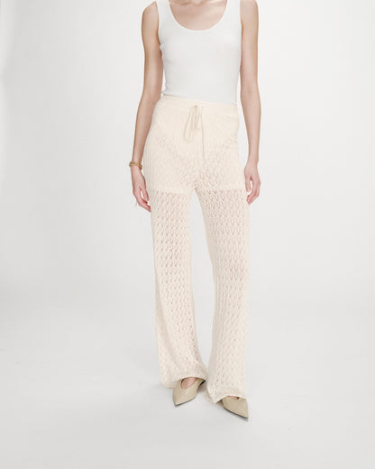 Pantalon en maille tricotée taille haute ecru Valado