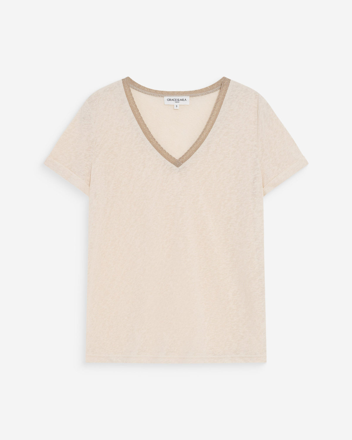 T-shirt col V manches courtes amande Vasco