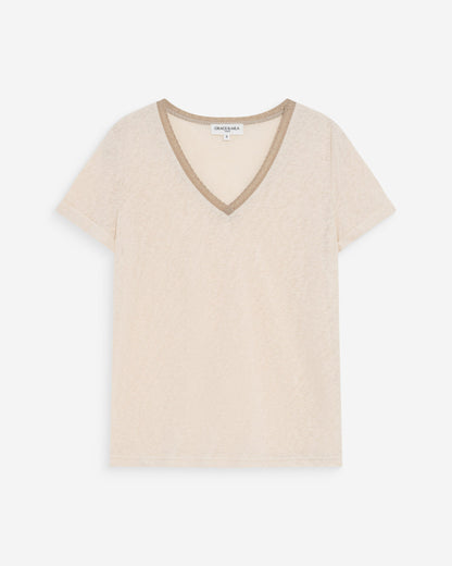 T-shirt col V manches courtes amande Vasco