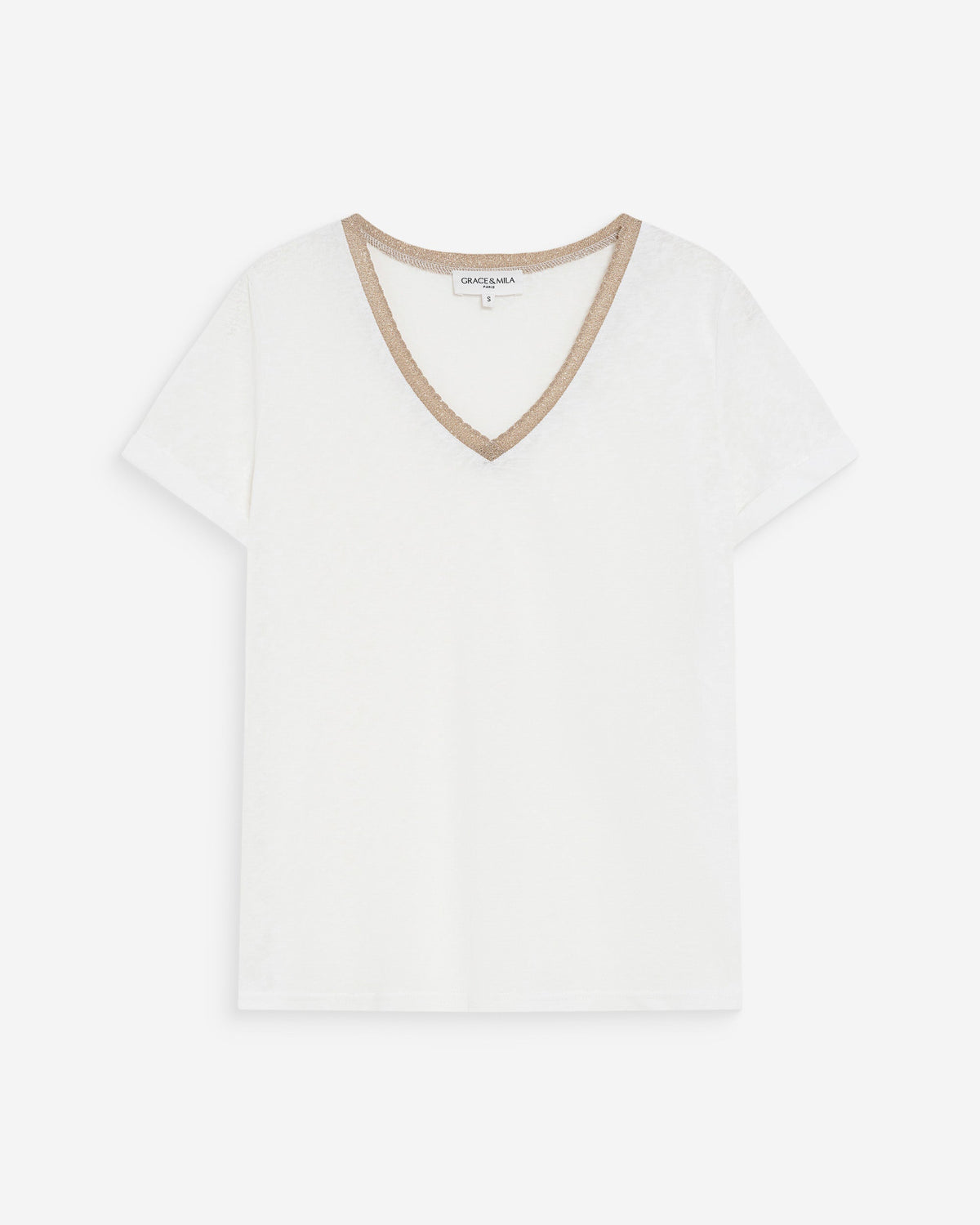 T-shirt col V manches courtes ivoire Vasco
