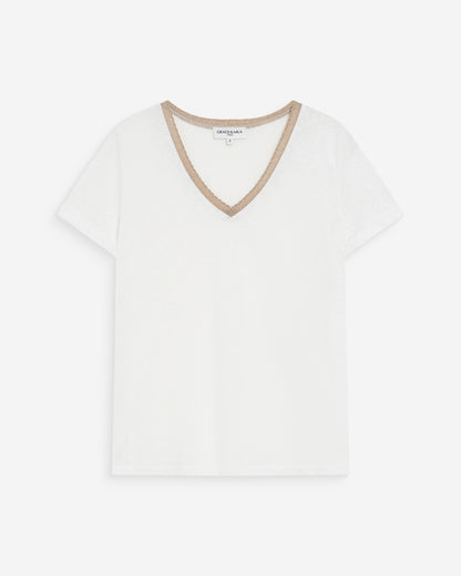 T-shirt col V manches courtes ivoire Vasco