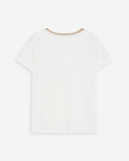 T-shirt col V manches courtes ivoire Vasco