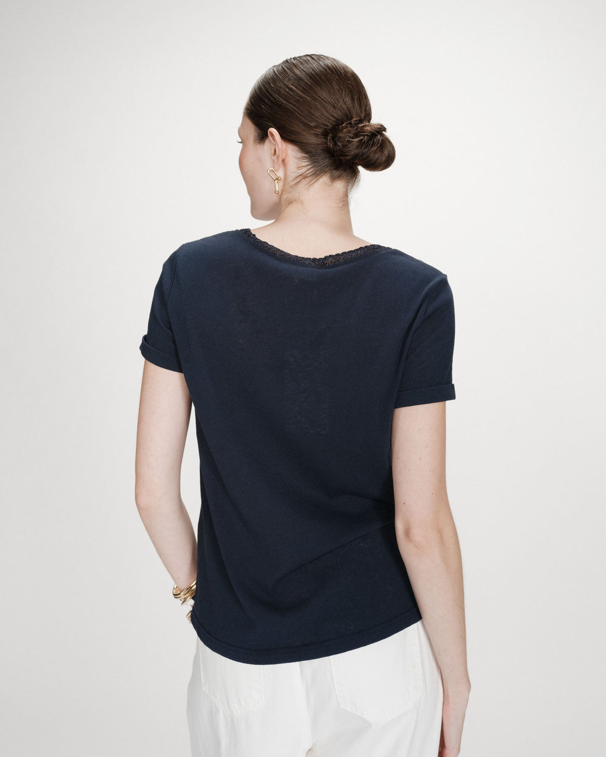 T-shirt col V manches courtes marine Vasco