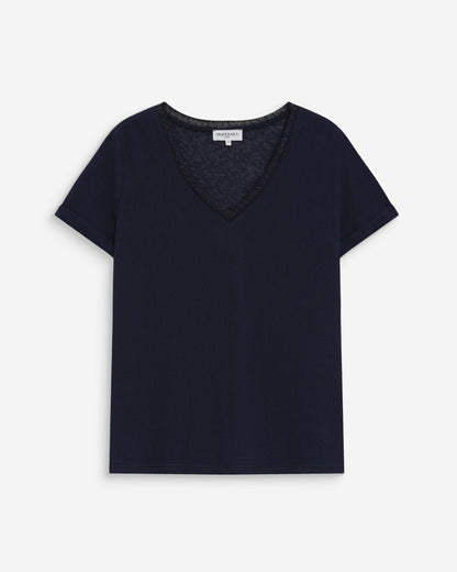 T-shirt col V manches courtes marine Vasco
