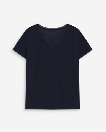 T-shirt col V manches courtes marine Vasco