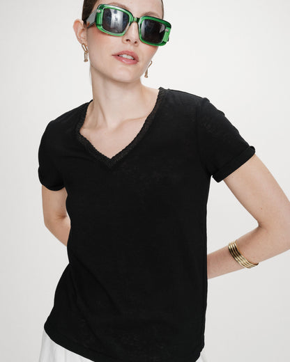 T-shirt col V manches courtes noir Vasco