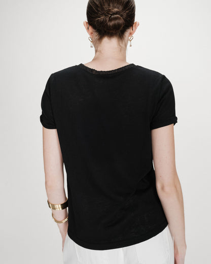 T-shirt col V manches courtes noir Vasco