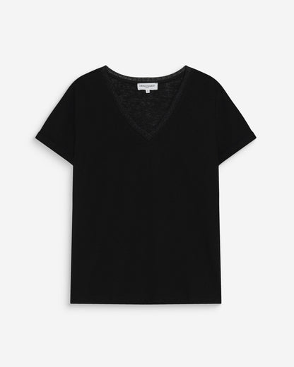 T-shirt col V manches courtes noir Vasco