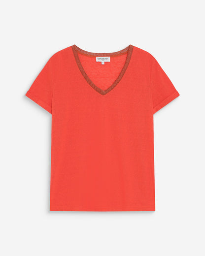 T-shirt col V manches courtes sanguine Vasco