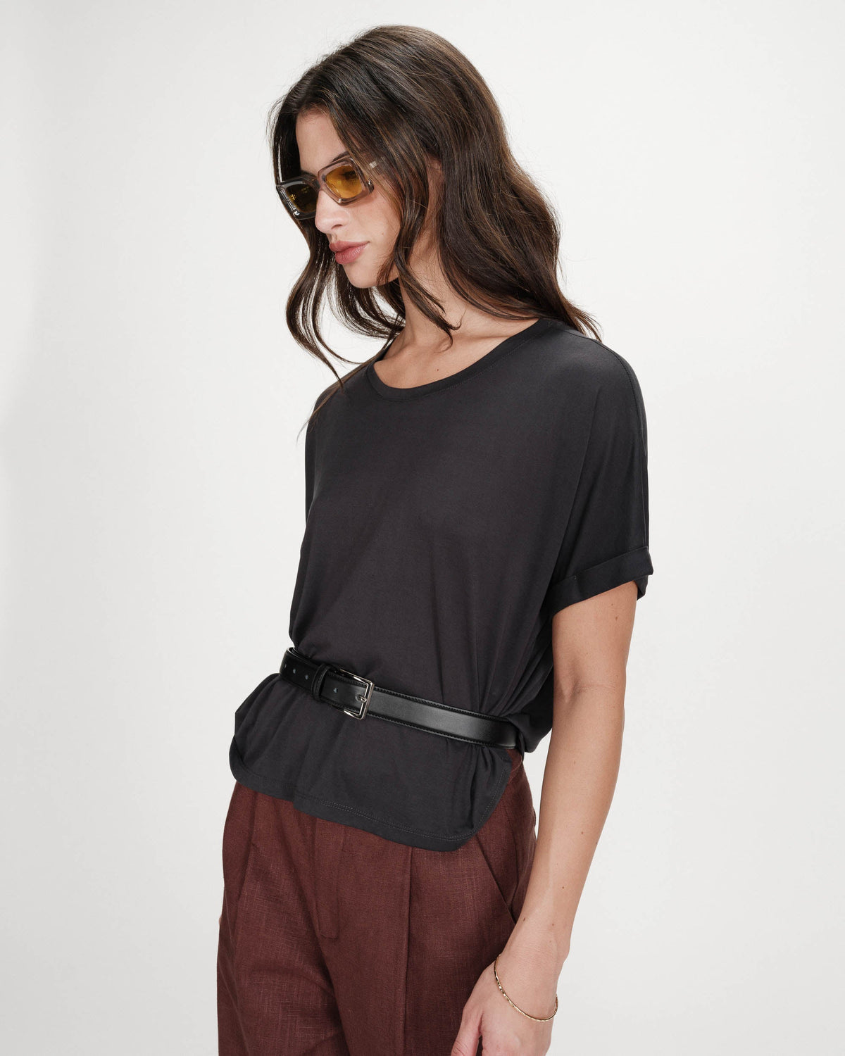 T-shirt oversize en modal col rond carbone Parma