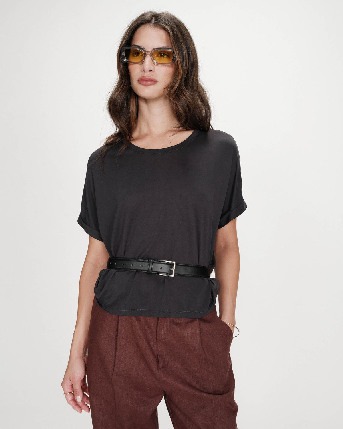 T-shirt oversize en modal col rond carbone Parma