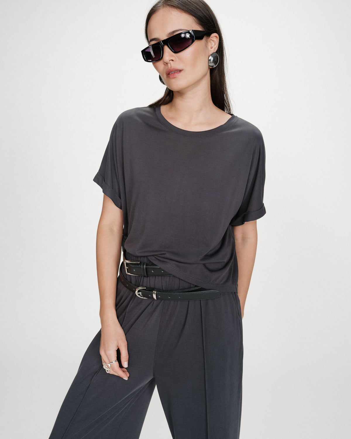 T-shirt oversize en modal col rond marine Parma