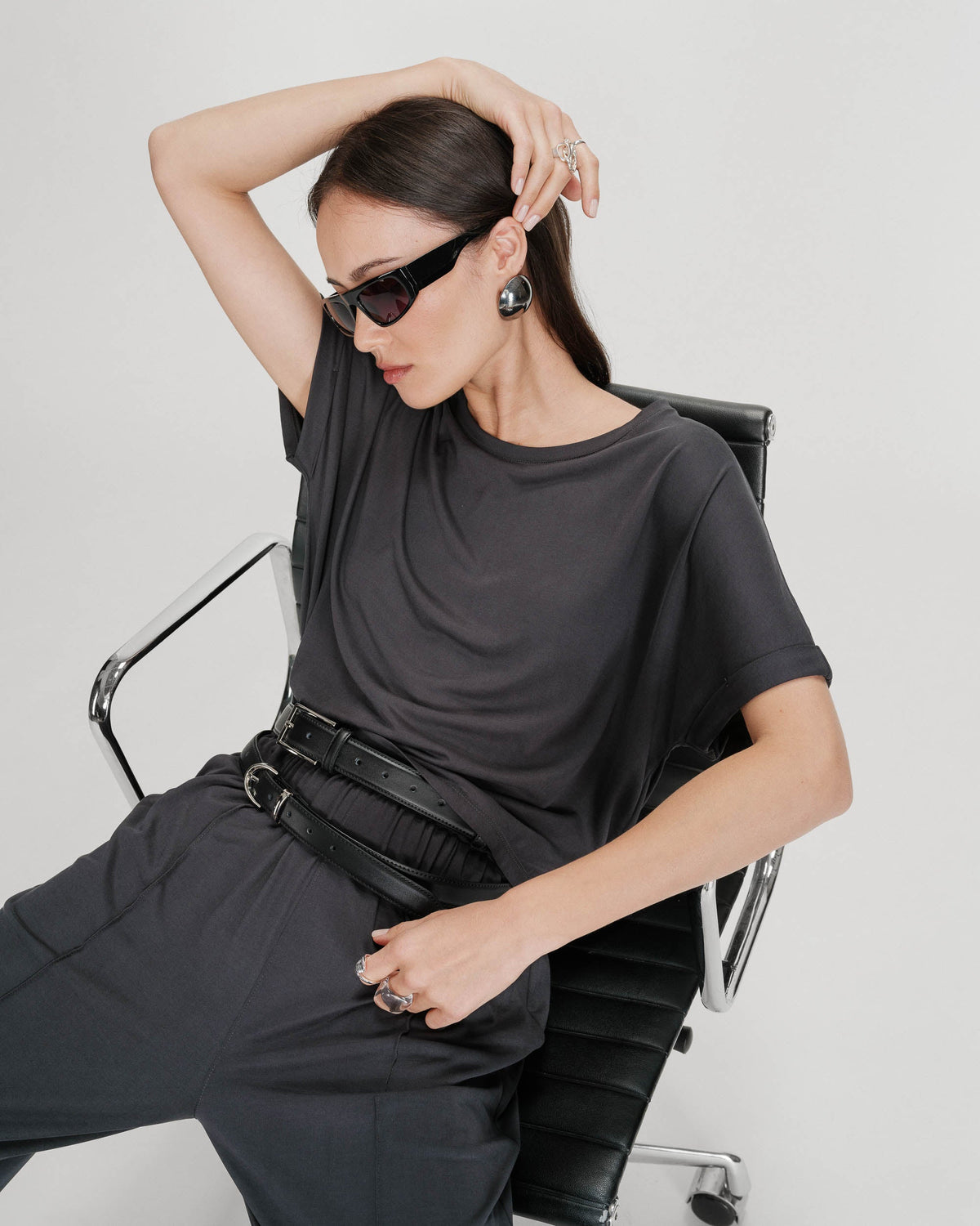T-shirt oversize en modal col rond marine Parma