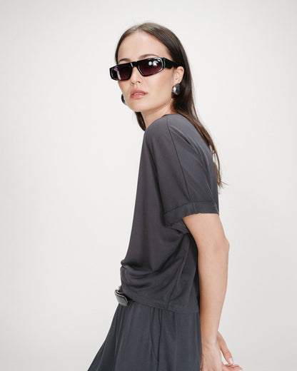 T-shirt oversize en modal col rond marine Parma