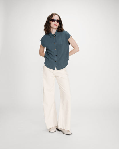 Chemise en lin fluide manches courtes emeraude Perez