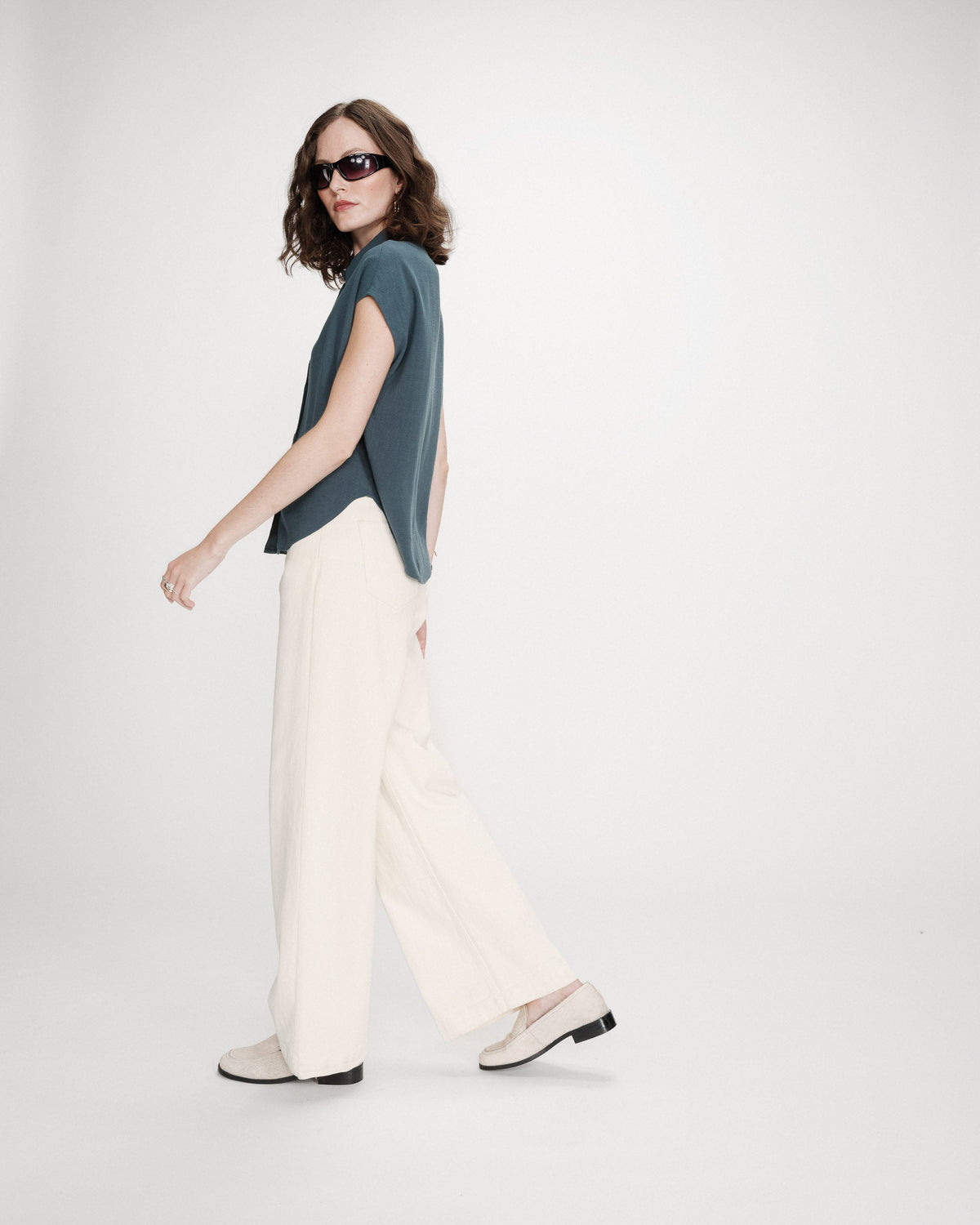 Chemise en lin fluide manches courtes emeraude Perez
