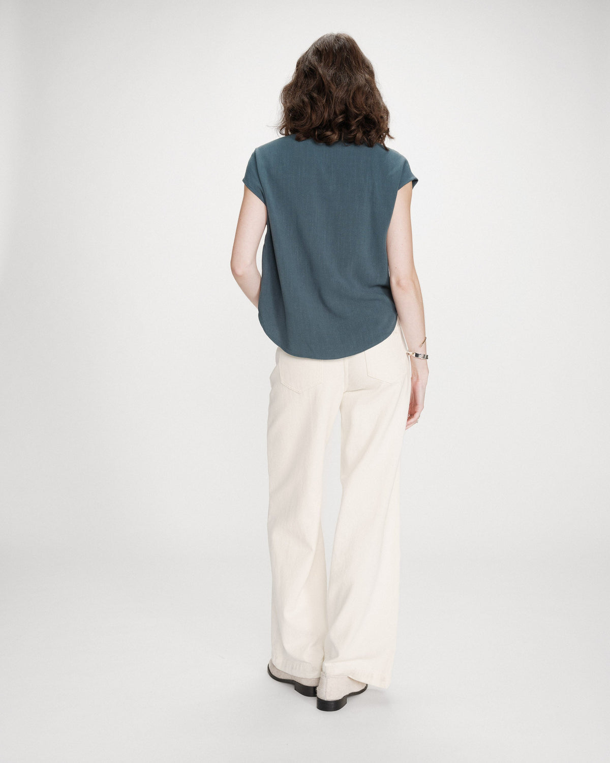 Chemise en lin fluide manches courtes emeraude Perez