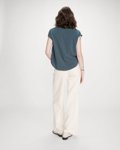 Chemise en lin fluide manches courtes emeraude Perez