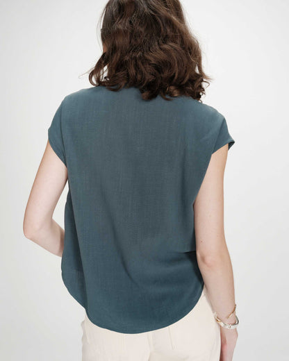Chemise en lin fluide manches courtes emeraude Perez