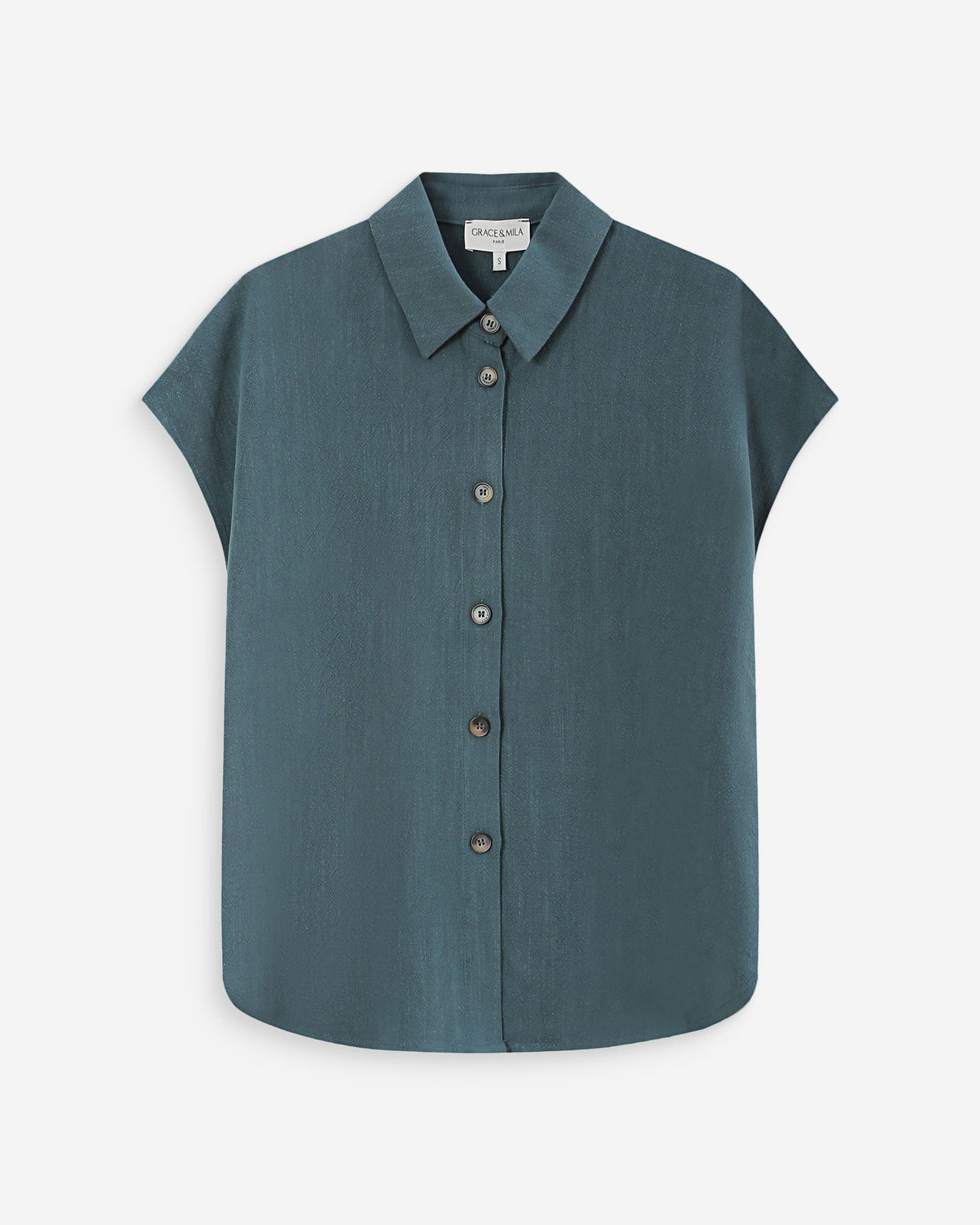 Chemise en lin fluide manches courtes emeraude Perez