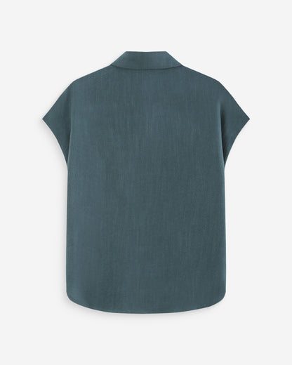 Chemise en lin fluide manches courtes emeraude Perez