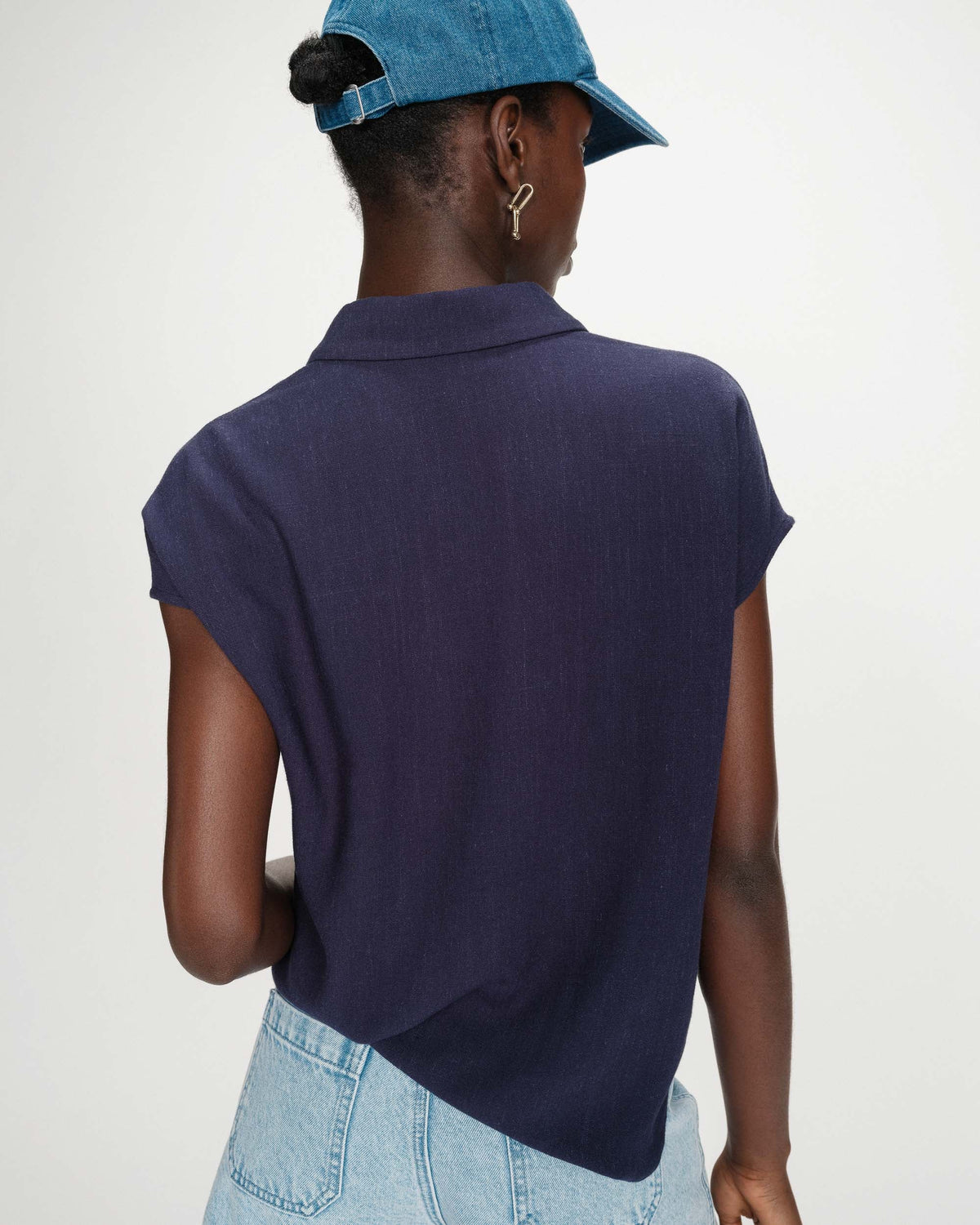 Chemise en lin fluide manches courtes marine Perez