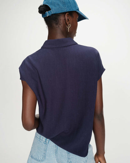 Chemise en lin fluide manches courtes marine Perez