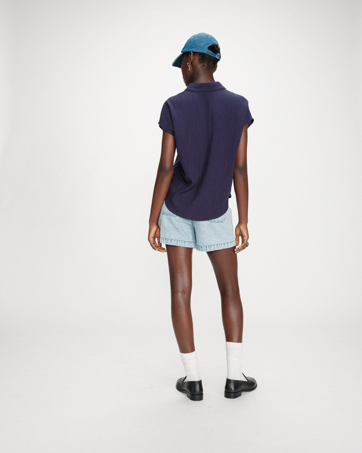 Chemise en lin fluide manches courtes marine Perez