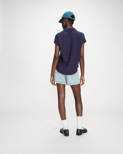Chemise en lin fluide manches courtes marine Perez