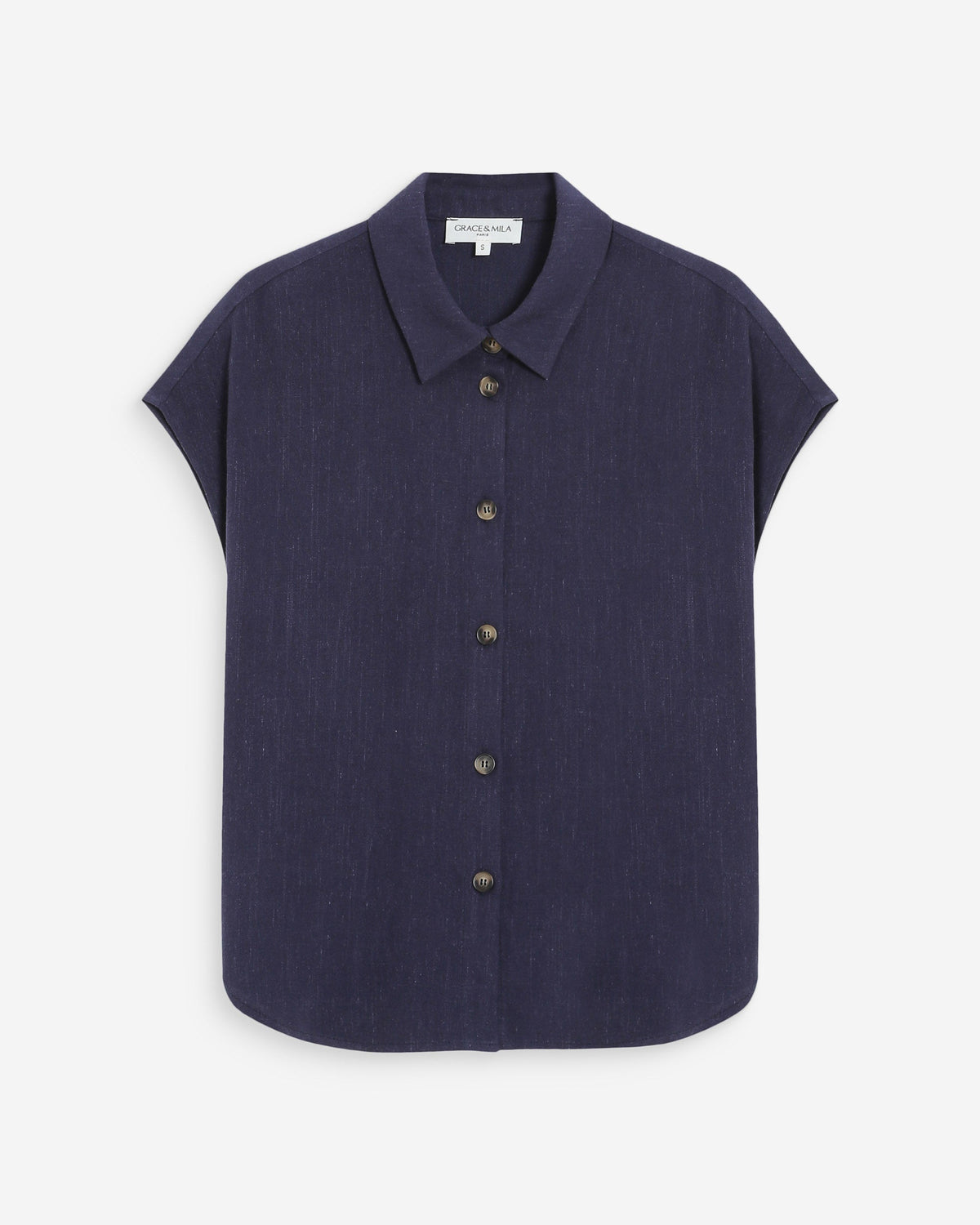 Chemise en lin fluide manches courtes marine Perez
