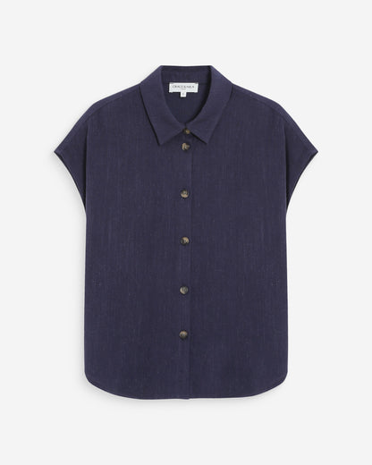 Chemise en lin fluide manches courtes marine Perez
