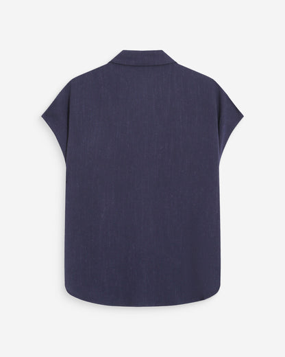Chemise en lin fluide manches courtes marine Perez