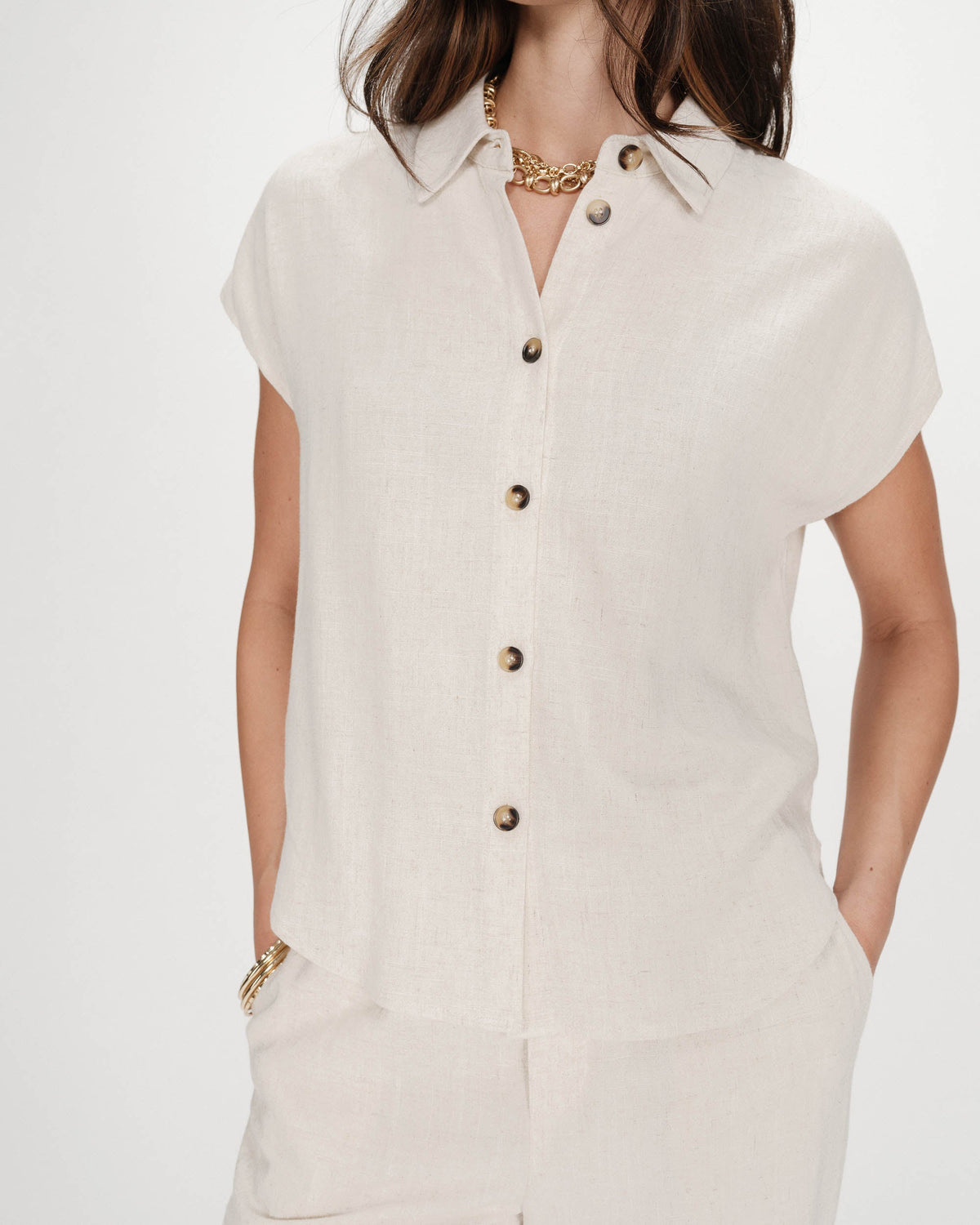 Chemise en lin fluide manches courtes sable Perez