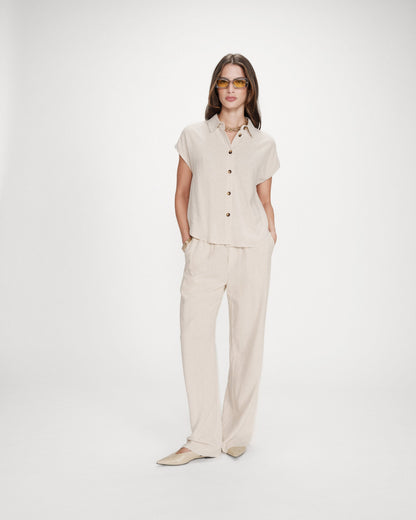 Chemise en lin fluide manches courtes sable Perez