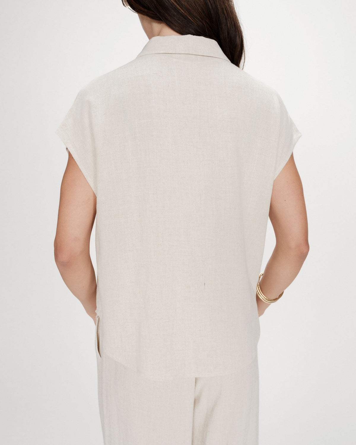 Chemise en lin fluide manches courtes sable Perez