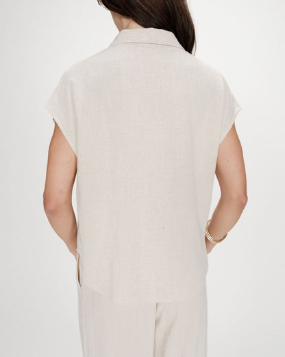 Chemise en lin fluide manches courtes sable Perez