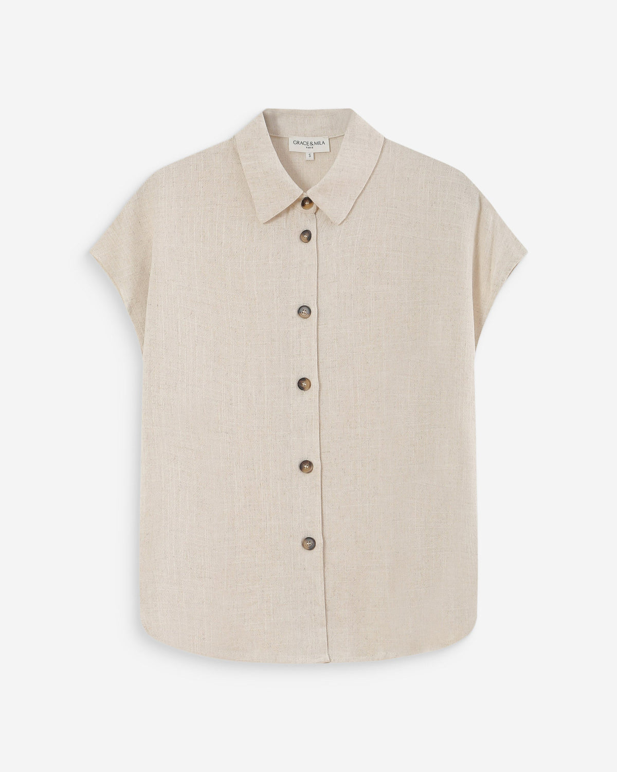 Chemise en lin fluide manches courtes sable Perez
