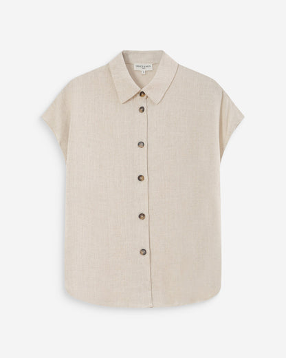 Chemise en lin fluide manches courtes sable Perez