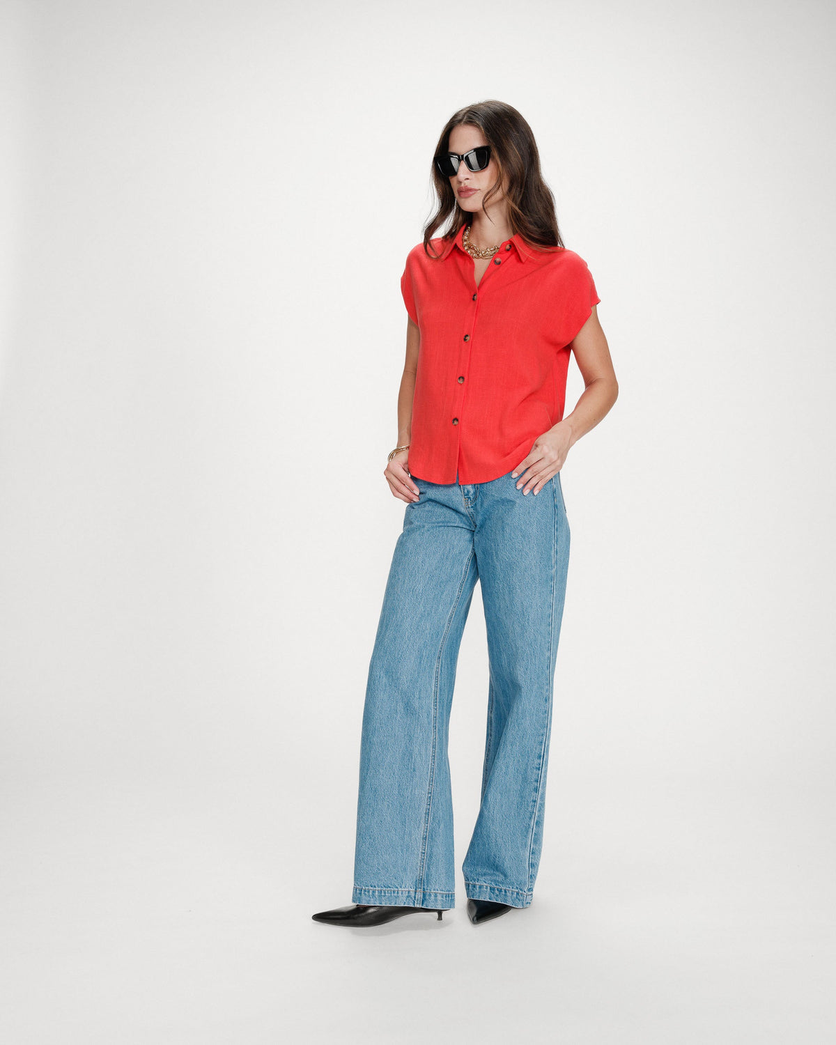 Chemise en lin fluide manches courtes sanguine Perez