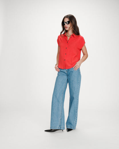 Chemise en lin fluide manches courtes sanguine Perez